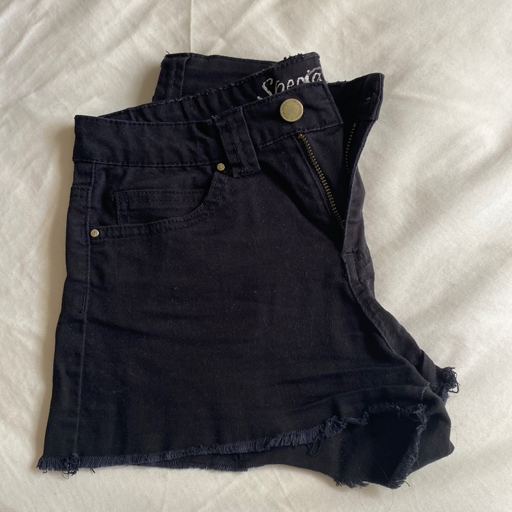 Black denim short shorts